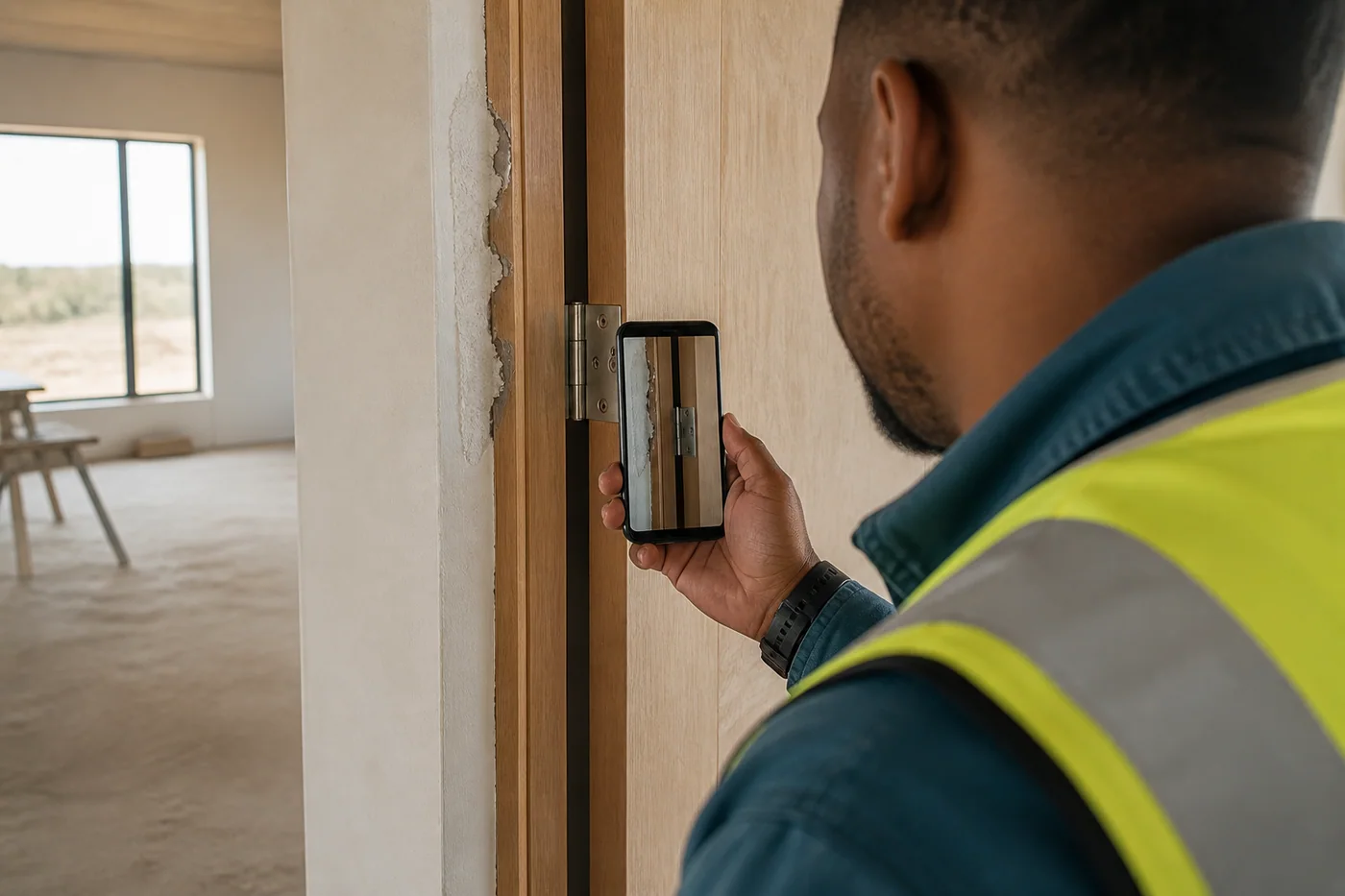 Inspector recording an issue on a construction site